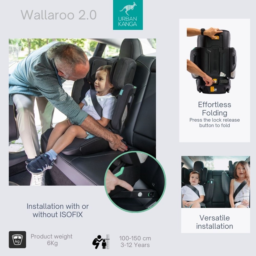 Salokāms automašīnas sēdeklis Urban Kanga Wallaroo Car Seat Black Quilt