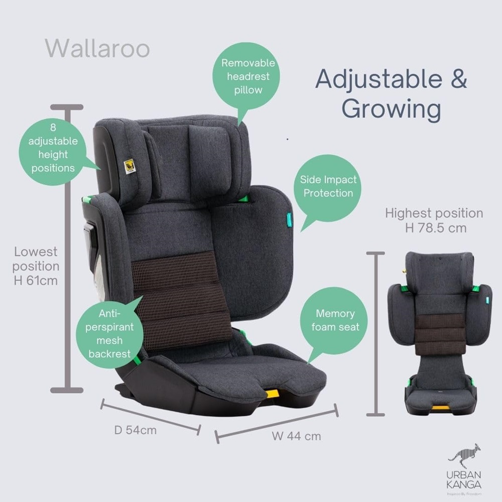 Salokāms automašīnas sēdeklis Urban Kanga Wallaroo Car Seat Black Quilt