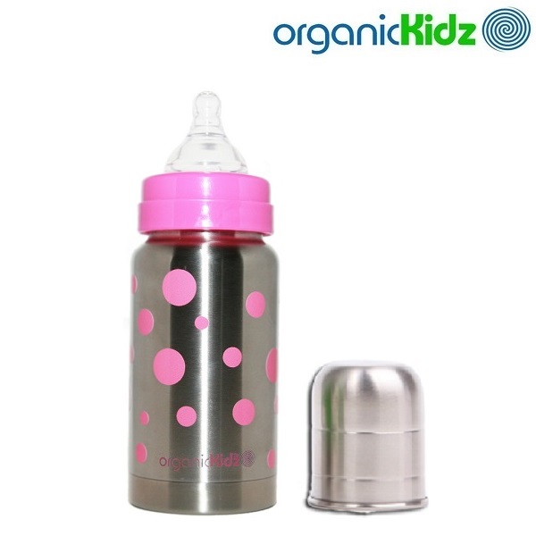 Termiskā bērnu pudelīte OrganicKidz Pink Dots